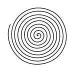 A black and white spiral design symbolizing life cycles, creation, and the universe. The minimalist geometric pattern starts from the center and expands outward in even loops.