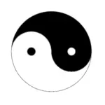 A black and white Yin Yang symbol representing the balance of opposites, including light and dark, masculine and feminine, and the harmony of the universe in Taoist philosophy.